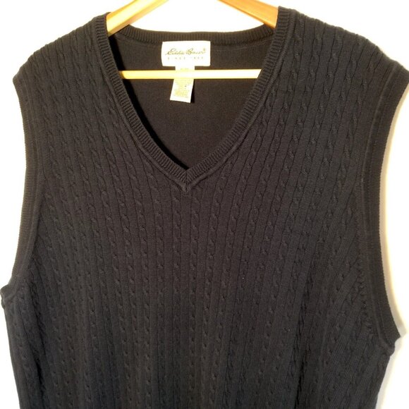 Eddie Bauer Sweater Vest Men XL Navy Blue V Neck Cable Knit Classic Cotton - Picture 8 of 9